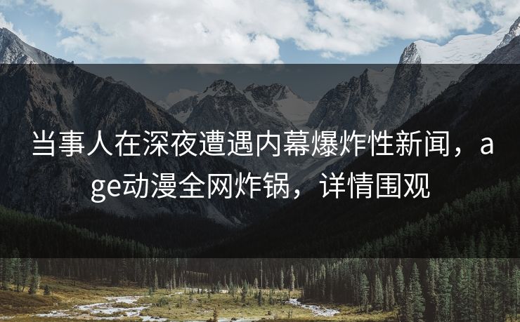 当事人在深夜遭遇内幕爆炸性新闻，age动漫全网炸锅，详情围观