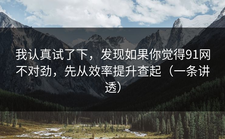 我认真试了下，发现如果你觉得91网不对劲，先从效率提升查起（一条讲透）